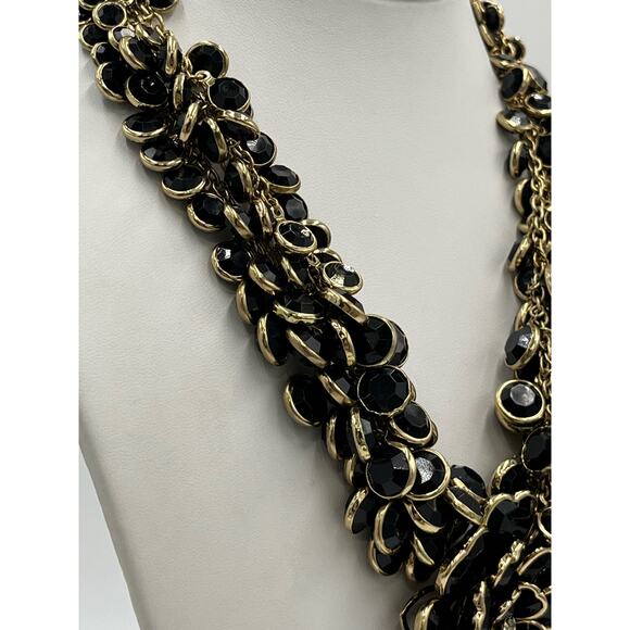 Vintage Black and Gold Tone Floral Statement Necklace - Picture 5 of 13